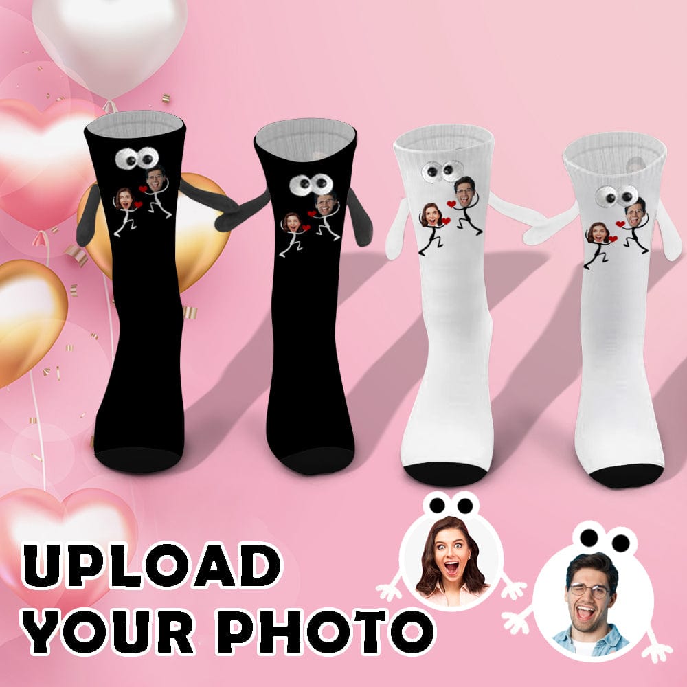 Custom Couple Face Magnetic Holding Hands Socks Suction Funny Big Eye Socks Valentine&