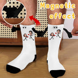 Custom Couple Face Magnetic Holding Hands Socks Suction Funny Big Eye Socks Valentine's Day Gift