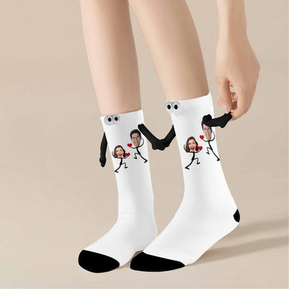 Custom Couple Face Magnetic Holding Hands Socks Suction Funny Big Eye Socks Valentine&