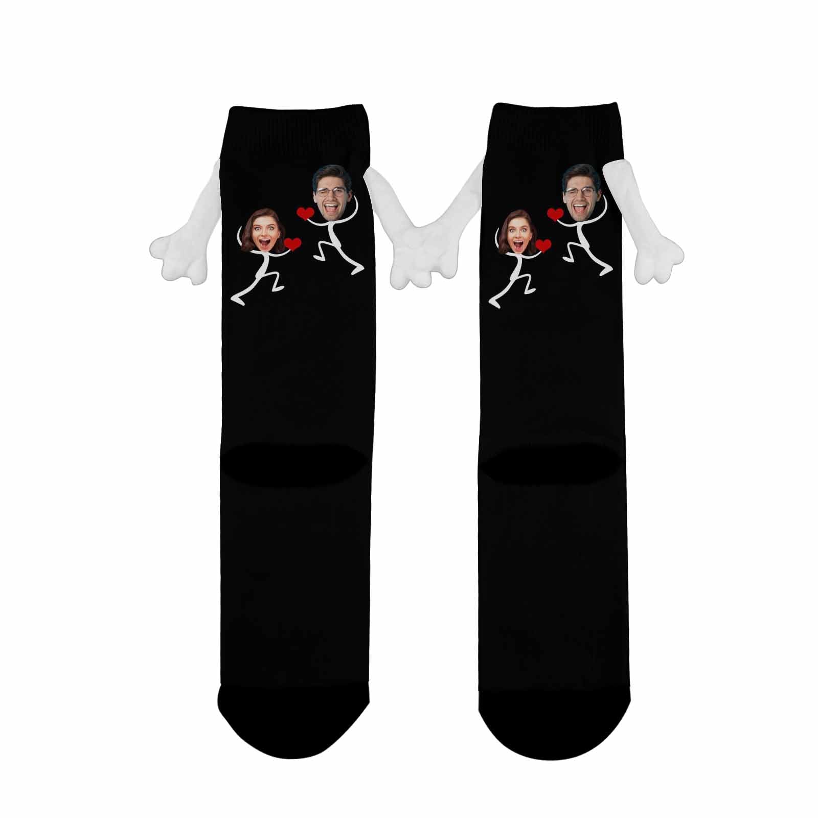 Custom Couple Face Magnetic Holding Hands Socks Suction Funny Big Eye Socks Valentine&