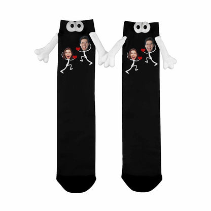 Custom Couple Face Magnetic Holding Hands Socks Suction Funny Big Eye Socks Valentine&