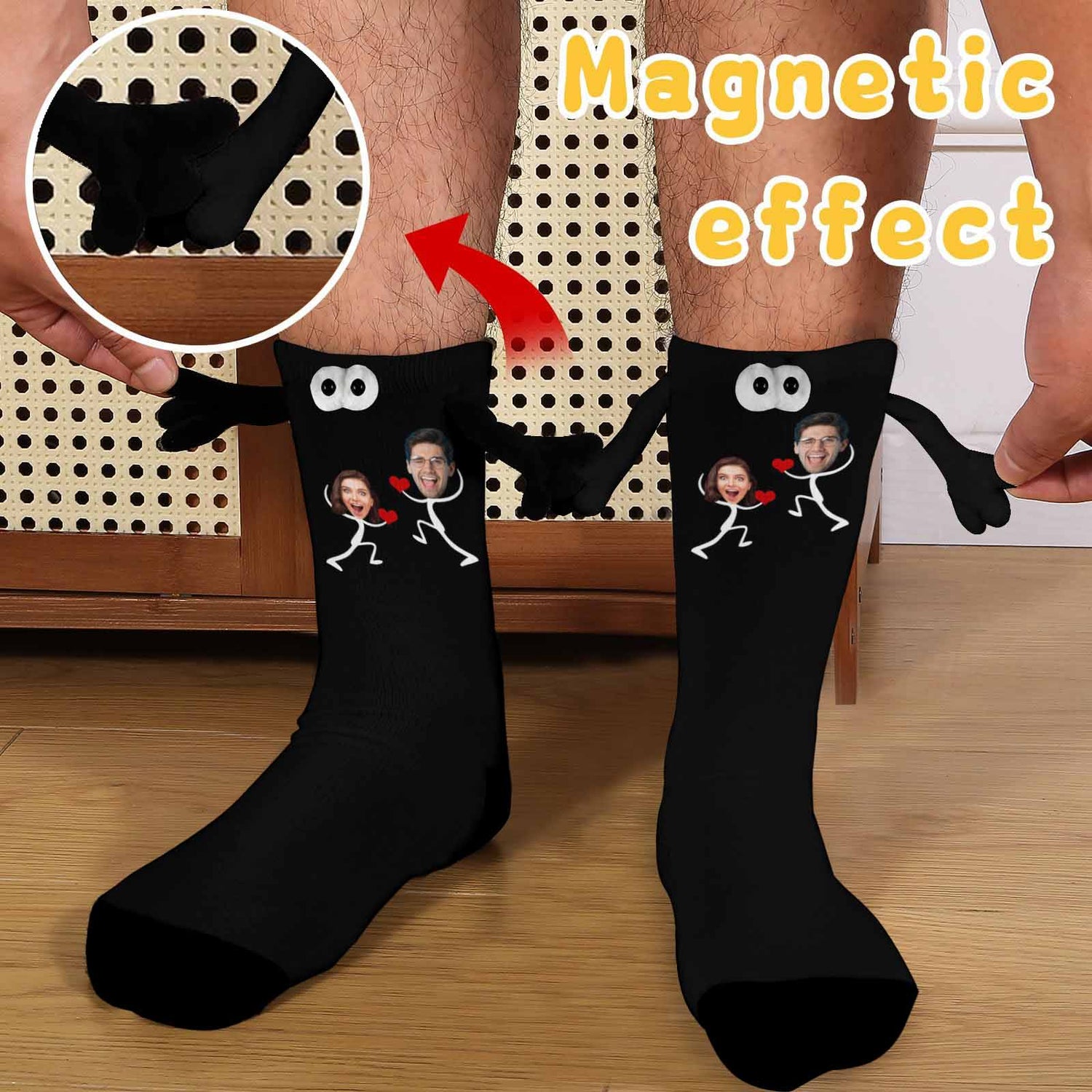 Custom Couple Face Magnetic Holding Hands Socks Suction Funny Big Eye Socks Valentine&