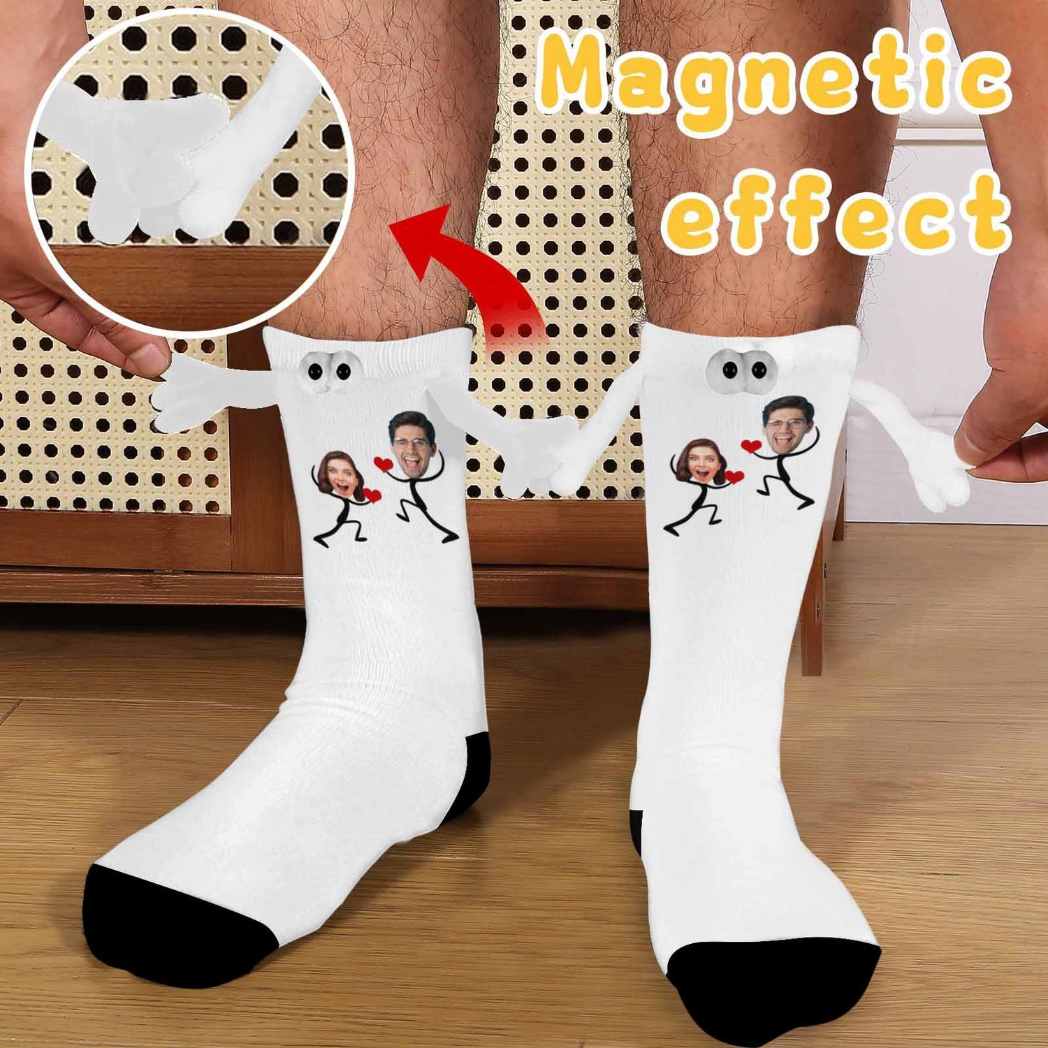 Custom Couple Face Magnetic Holding Hands Socks Suction Funny Big Eye Socks Valentine&