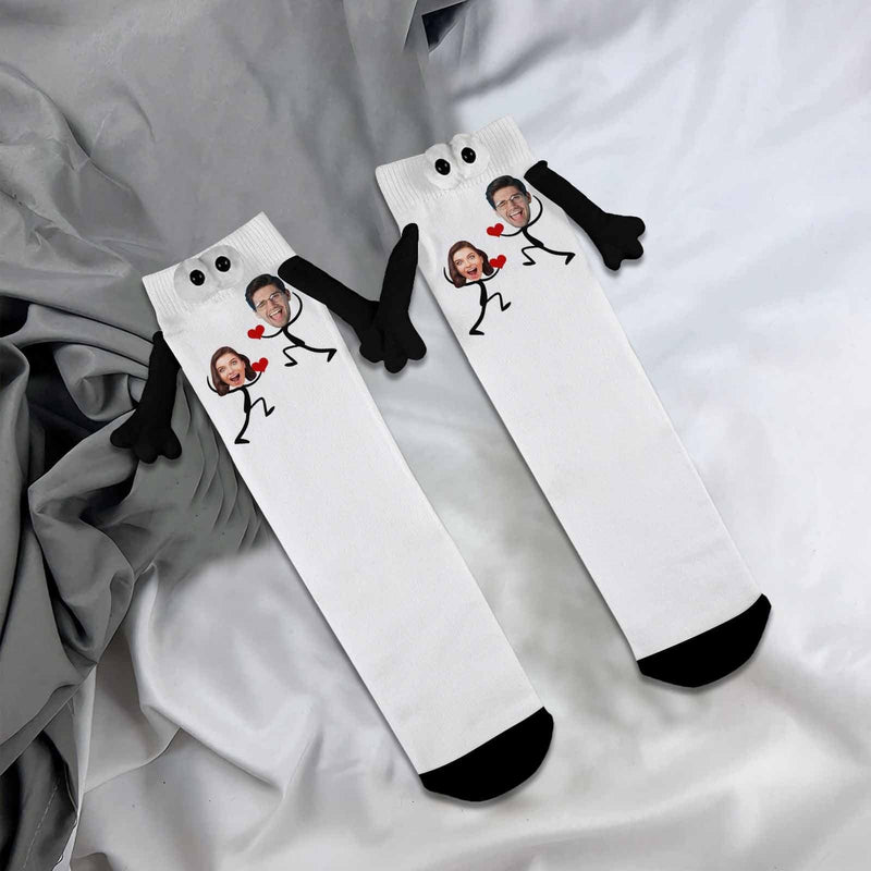 Custom Couple Face Magnetic Holding Hands Socks Suction Funny Big Eye Socks Valentine's Day Gift