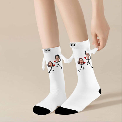 Custom Couple Face Magnetic Holding Hands Socks Suction Funny Big Eye Socks Valentine&