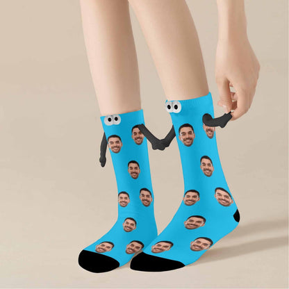 Custom Face Multicolor Magnetic Holding Hands Socks Suction Funny Big Eye Socks