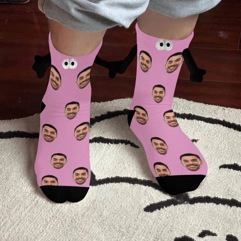 Custom Face Multicolor Magnetic Holding Hands Socks Suction Funny Big Eye Socks