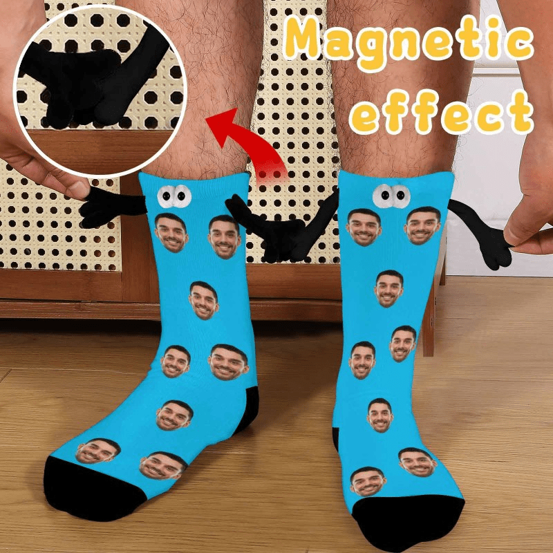 Custom Face Multicolor Magnetic Holding Hands Socks Suction Funny Big Eye Socks