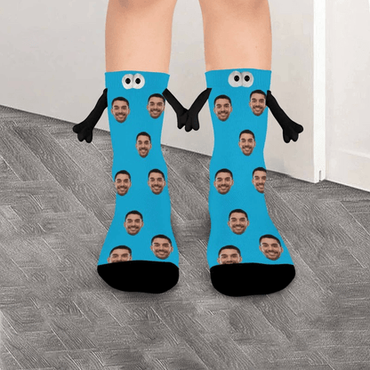 Custom Face Multicolor Magnetic Holding Hands Socks Suction Funny Big Eye Socks