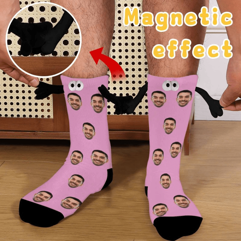 Custom Face Multicolor Magnetic Holding Hands Socks Suction Funny Big Eye Socks