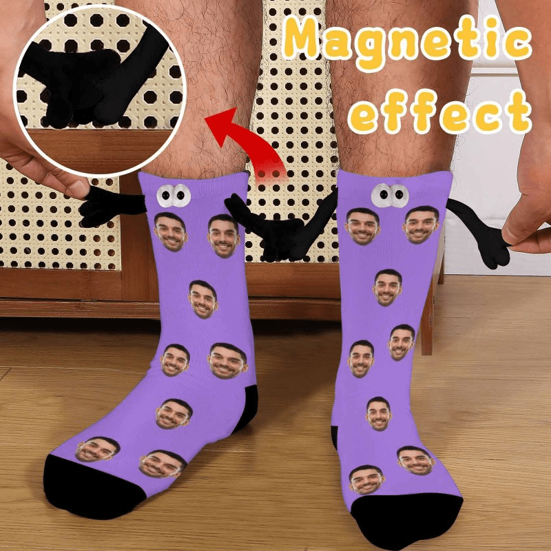 Custom Face Multicolor Magnetic Holding Hands Socks Suction Funny Big Eye Socks