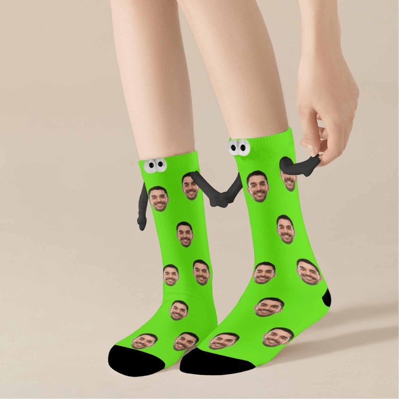 Custom Face Multicolor Magnetic Holding Hands Socks Suction Funny Big Eye Socks