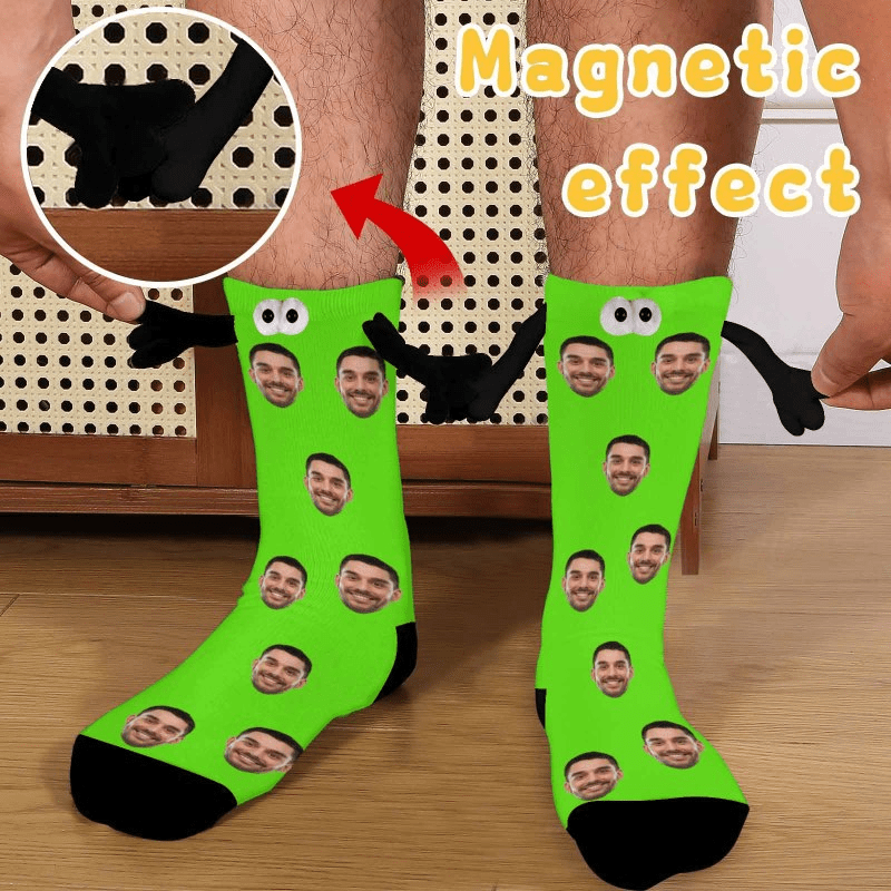 Custom Face Multicolor Magnetic Holding Hands Socks Suction Funny Big Eye Socks