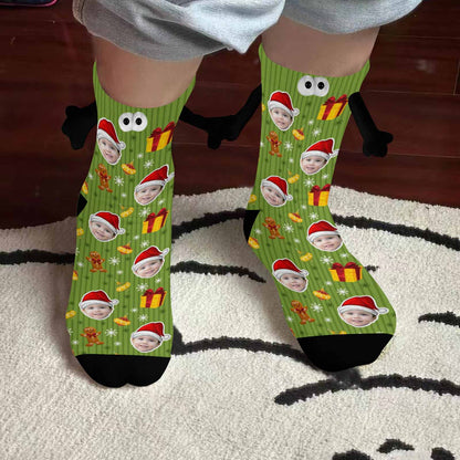 Custom Face Christmas Gifts Magnetic Holding Hands Socks Suction Funny Big Eye Socks