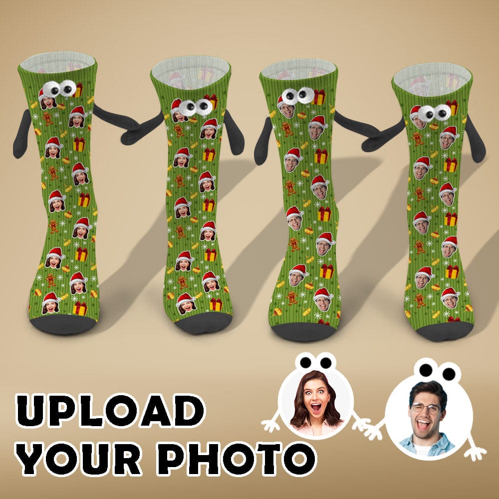 Custom Face Christmas Gifts Magnetic Holding Hands Socks Suction Funny Big Eye Socks