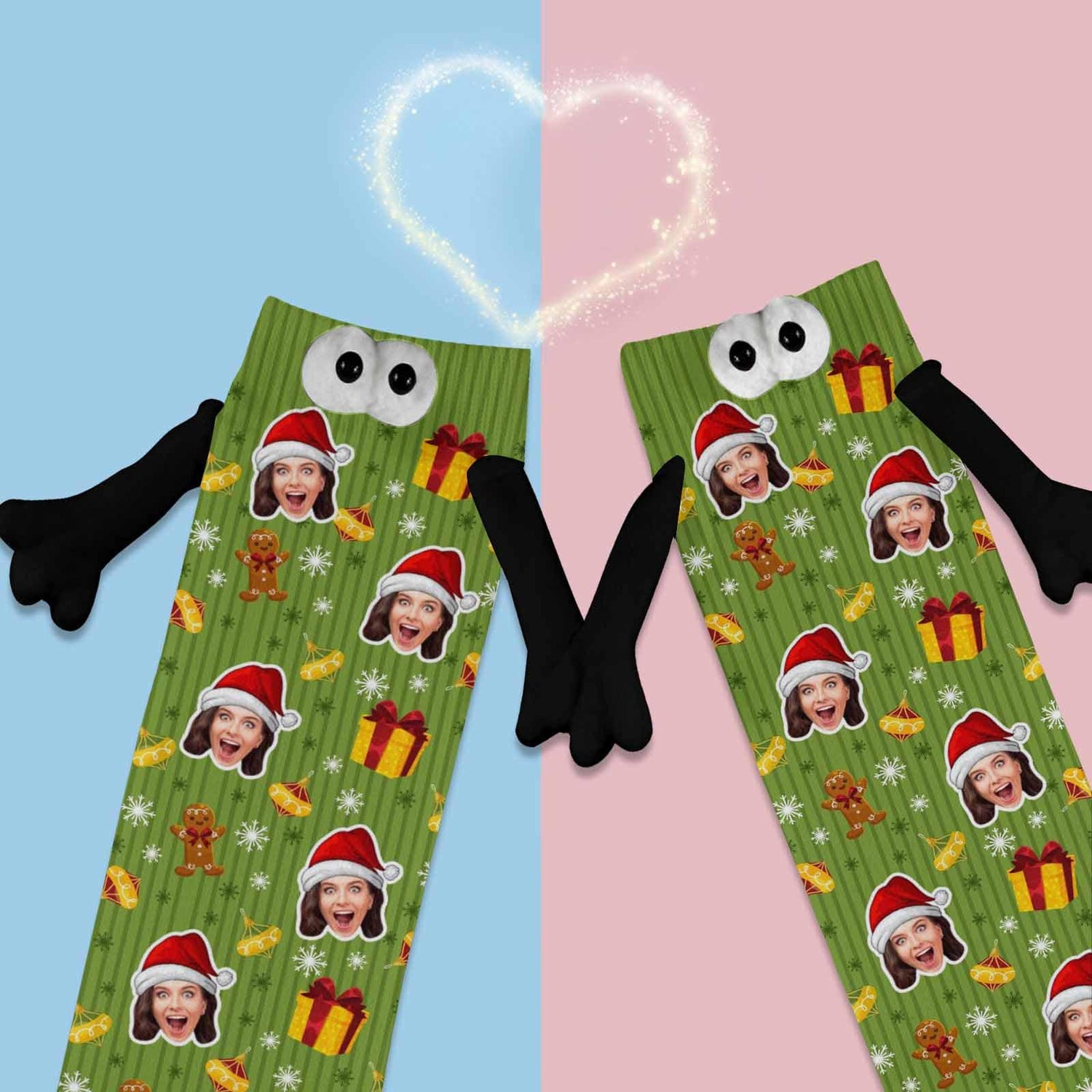 Custom Face Christmas Gifts Magnetic Holding Hands Socks Suction Funny Big Eye Socks