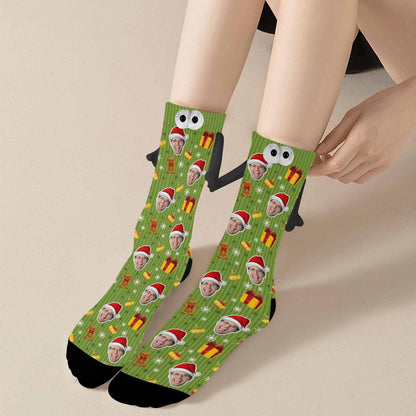 Custom Face Christmas Gifts Magnetic Holding Hands Socks Suction Funny Big Eye Socks