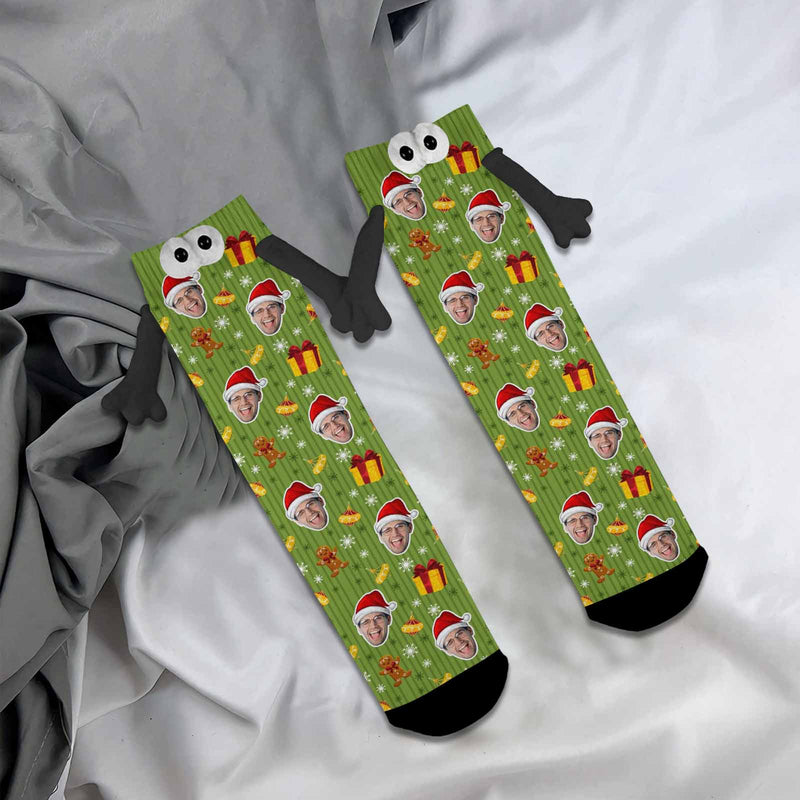 Custom Face Christmas Gifts Magnetic Holding Hands Socks Suction Funny Big Eye Socks