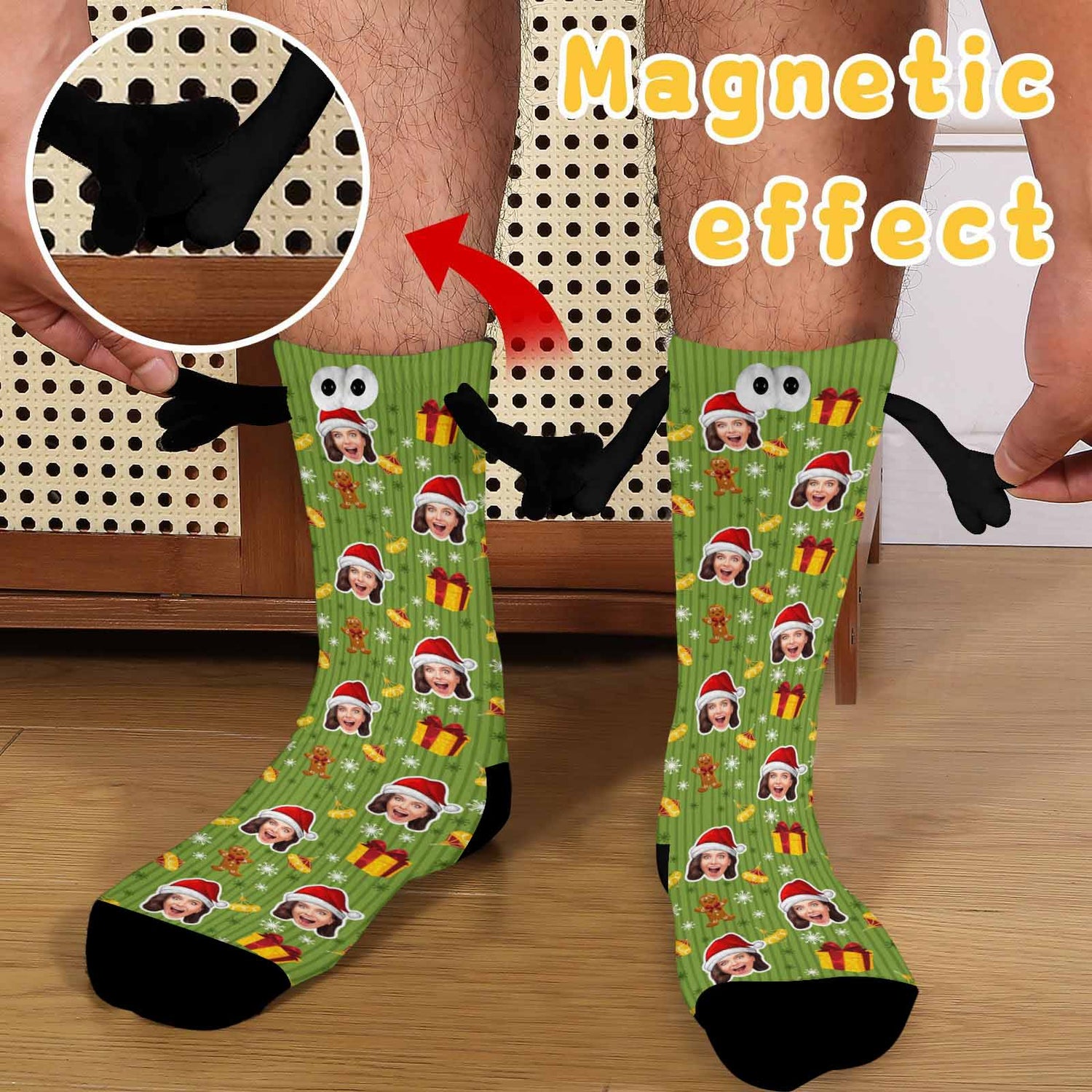 Custom Face Christmas Gifts Magnetic Holding Hands Socks Suction Funny Big Eye Socks