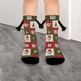 Custom Face Christmas Hat Candy Grid Magnetic Holding Hands Socks Suction Funny Big Eye Socks