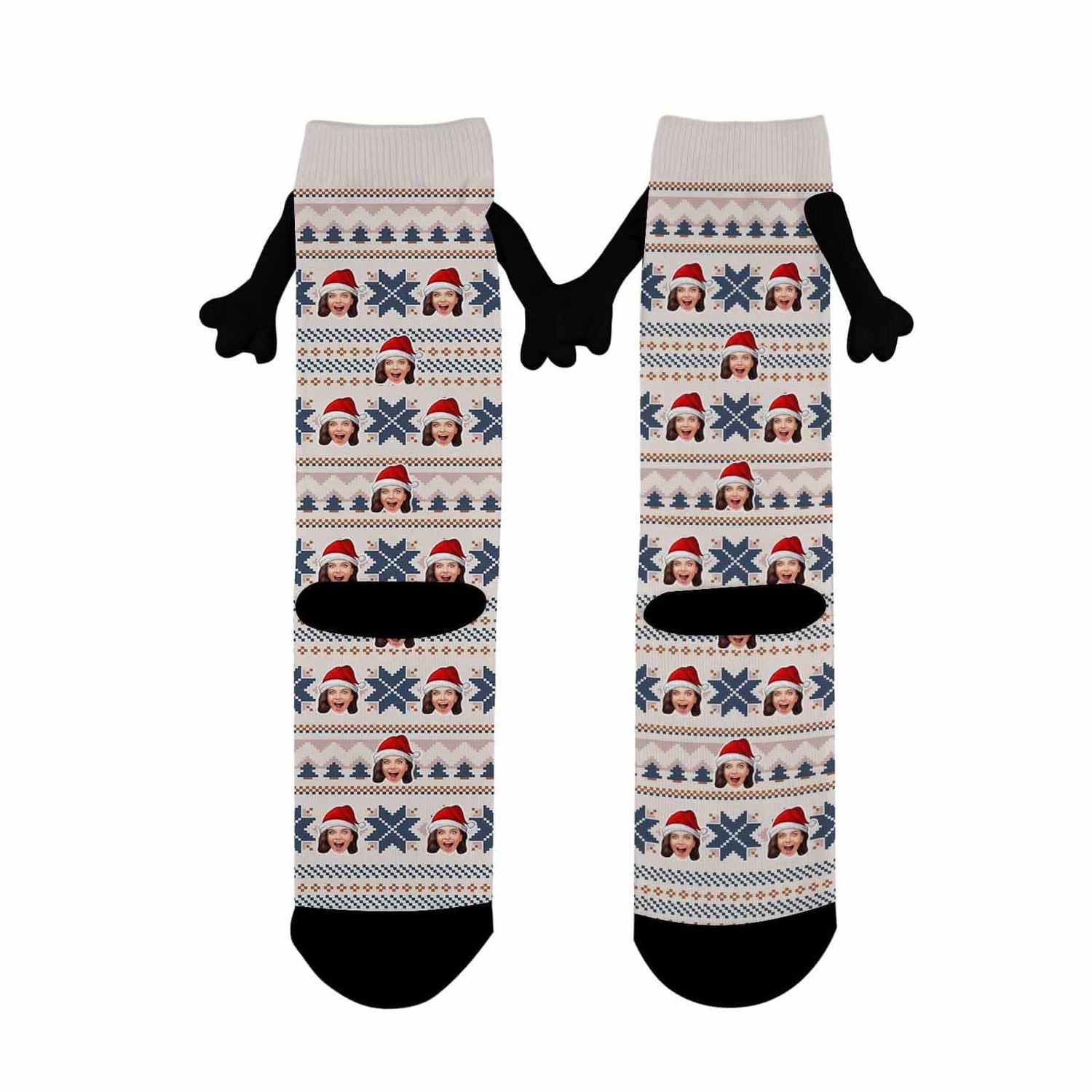 Custom Face Christmas Hat Magnetic Holding Hands Socks Suction Funny Big Eye Socks