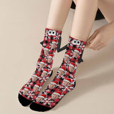 Custom Face Christmas Hat Snowflake Red Magnetic Holding Hands Socks Suction Funny Big Eye Socks