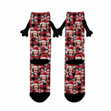 Custom Face Christmas Hat Snowflake Red Magnetic Holding Hands Socks Suction Funny Big Eye Socks