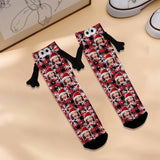 Custom Face Christmas Hat Snowflake Red Magnetic Holding Hands Socks Suction Funny Big Eye Socks