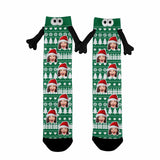 Custom Face Christmas Tree Green Magnetic Holding Hands Socks Suction Funny Big Eye Socks