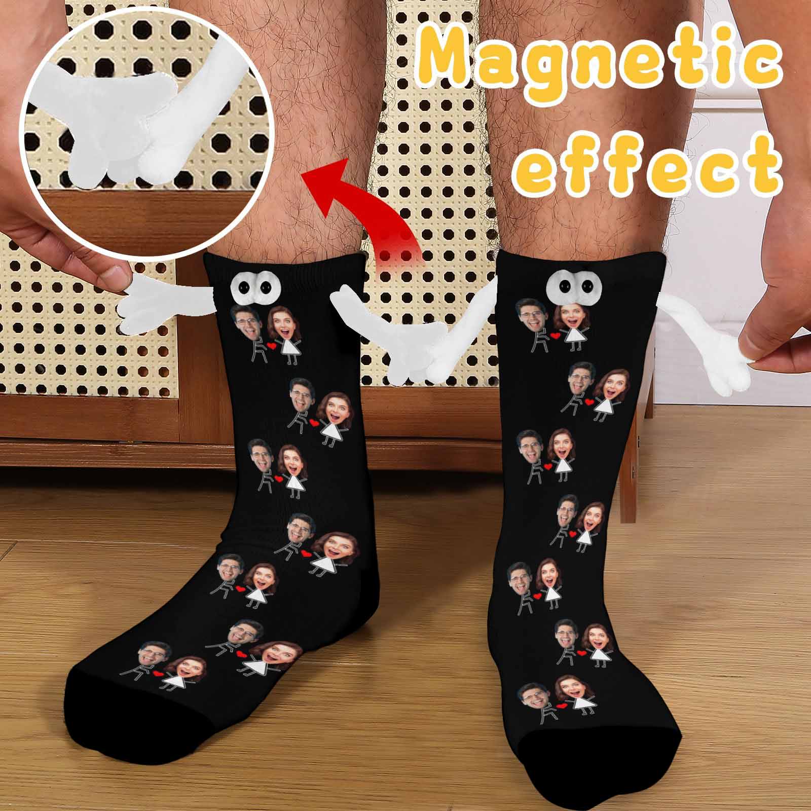 Custom Face Love Heart Magnetic Holding Hands Socks Suction Funny Big Eye Socks Couple Valentine&