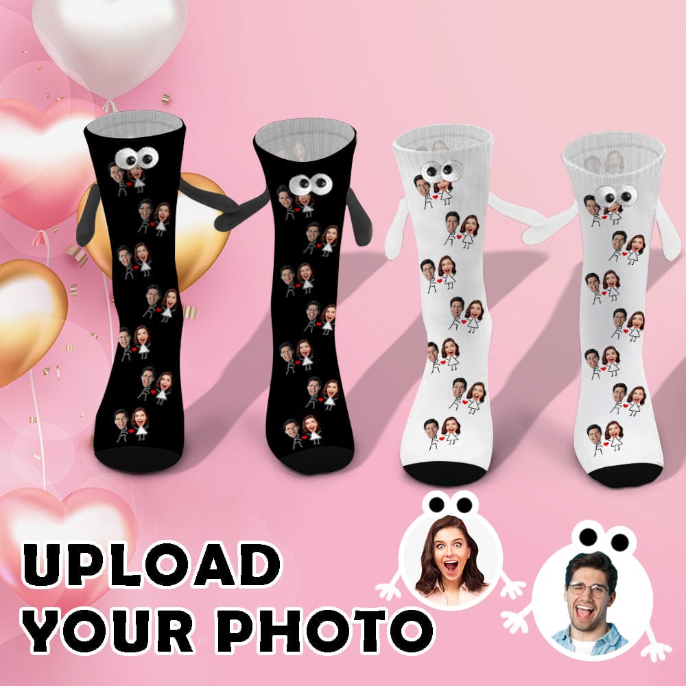 Custom Face Love Heart Magnetic Holding Hands Socks Suction Funny Big Eye Socks Couple Valentine&