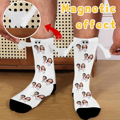 Custom Face Love Heart Magnetic Holding Hands Socks Suction Funny Big Eye Socks Couple Valentine&