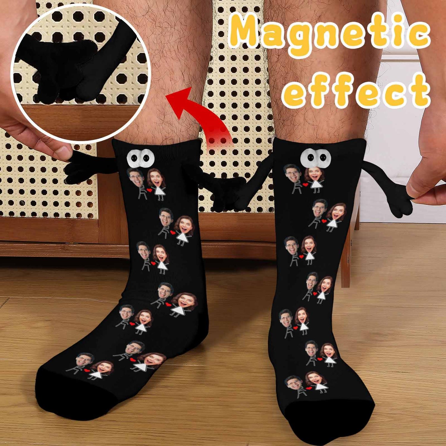 Custom Face Love Heart Magnetic Holding Hands Socks Suction Funny Big Eye Socks Couple Valentine&