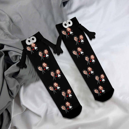 Custom Face Love Heart Magnetic Holding Hands Socks Suction Funny Big Eye Socks Couple Valentine&