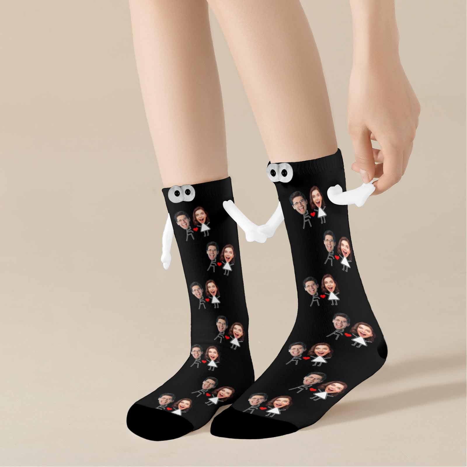 Custom Face Love Heart Magnetic Holding Hands Socks Suction Funny Big Eye Socks Couple Valentine&