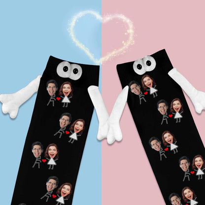 Custom Face Love Heart Magnetic Holding Hands Socks Suction Funny Big Eye Socks Couple Valentine&