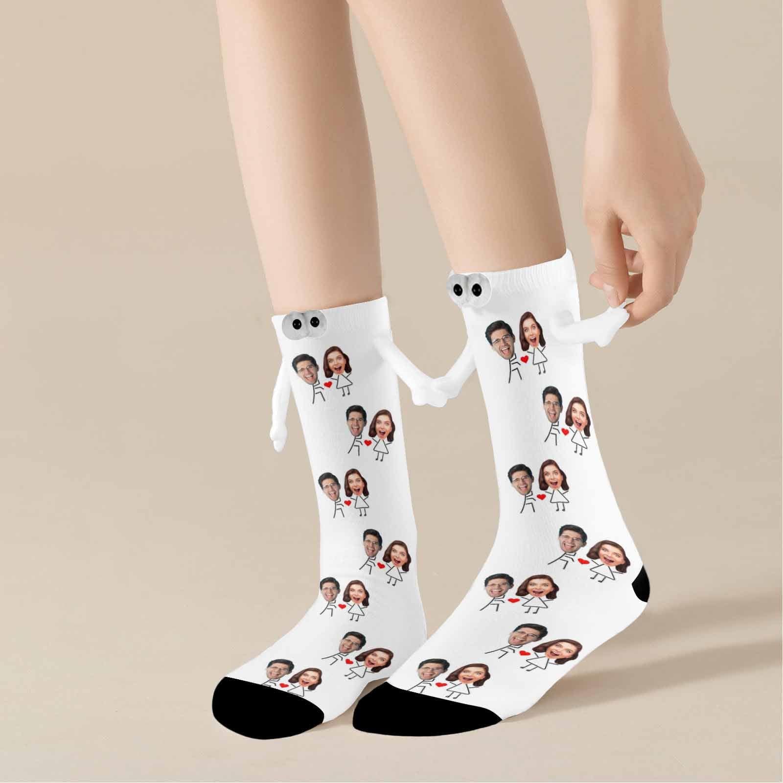 Custom Face Love Heart Magnetic Holding Hands Socks Suction Funny Big Eye Socks Couple Valentine&