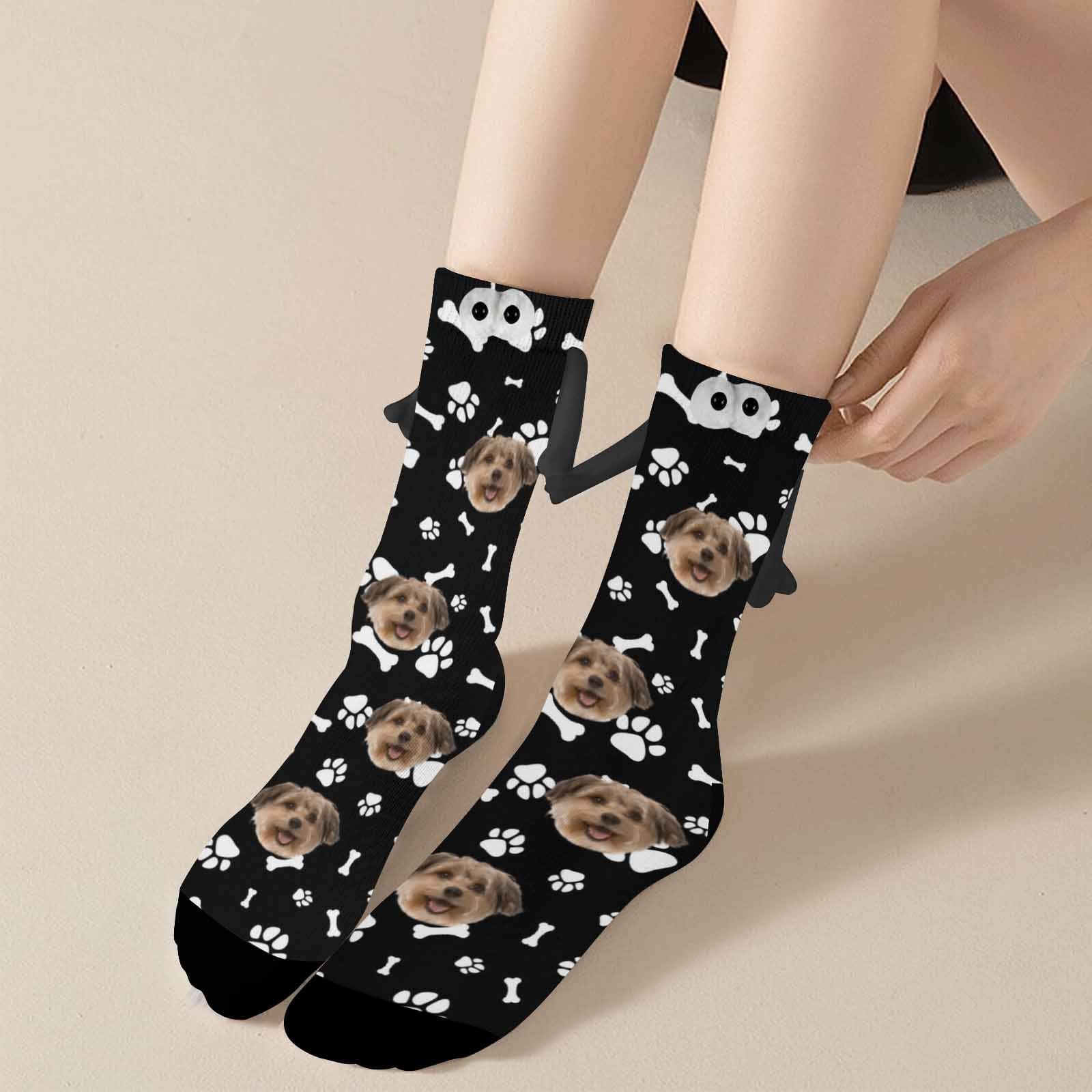 Custom Pet Face Magnetic Holding Hands Socks Suction Funny Big Eye Socks