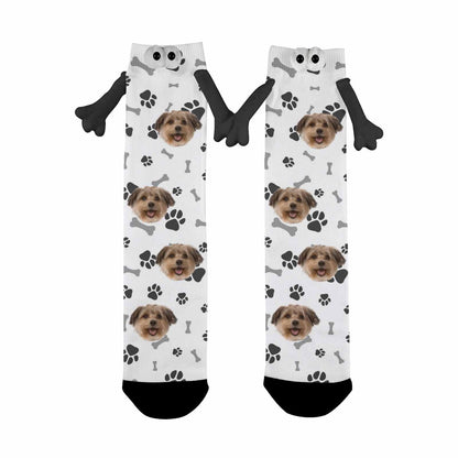 Custom Pet Face Magnetic Holding Hands Socks Suction Funny Big Eye Socks