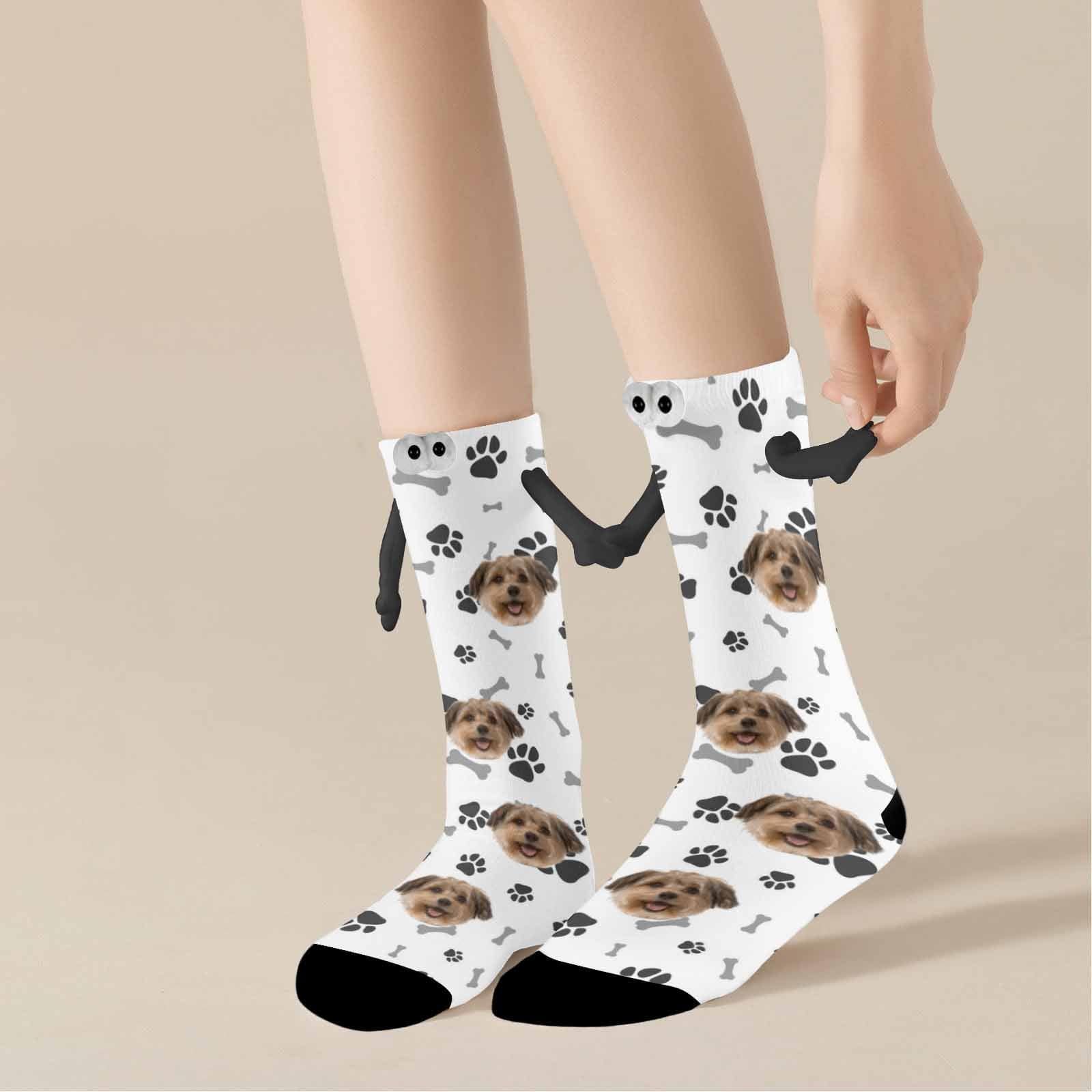 Custom Pet Face Magnetic Holding Hands Socks Suction Funny Big Eye Socks