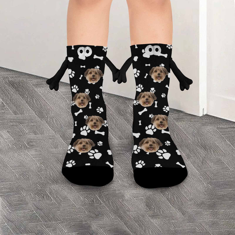 Custom Pet Face Magnetic Holding Hands Socks Suction Funny Big Eye Socks