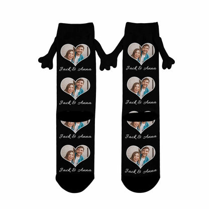 Custom Photo&amp;Name Magnetic Holding Hands Socks Suction Funny Big Eye Socks Couple Valentine&