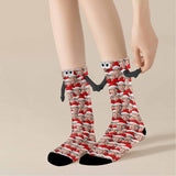 Custom Seamless Face Christmas Hat Magnetic Holding Hands Socks Suction Funny Big Eye Socks