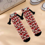 Custom Seamless Face Christmas Hat Magnetic Holding Hands Socks Suction Funny Big Eye Socks