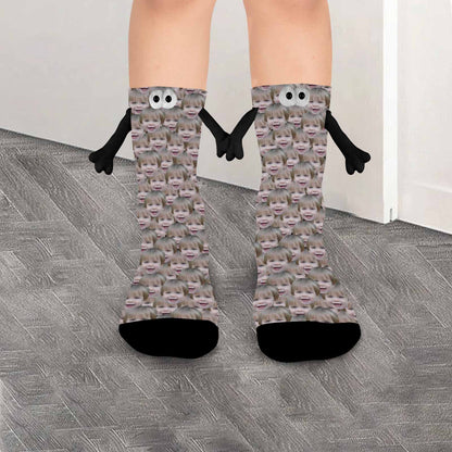 Custom Seamless Face Magnetic Holding Hands Socks Suction Funny Big Eye Socks