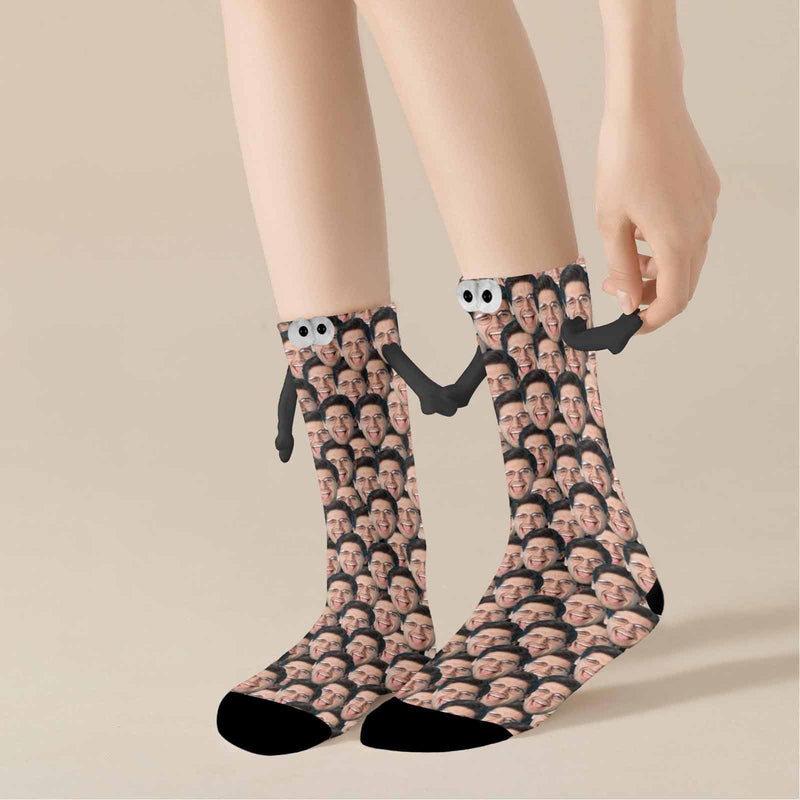 Custom Seamless Face Magnetic Holding Hands Socks Suction Funny Big Eye Socks