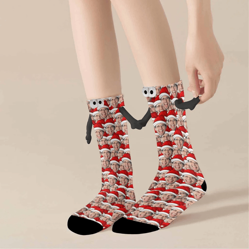 Custom Seamless Face Magnetic Holding Hands Socks Suction Funny Big Eye Socks