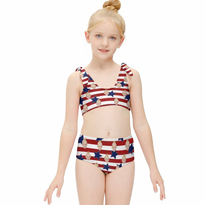 Custom Face American Flag Kid's Strap Swimsuit Put Your Face on Custom Swimwear