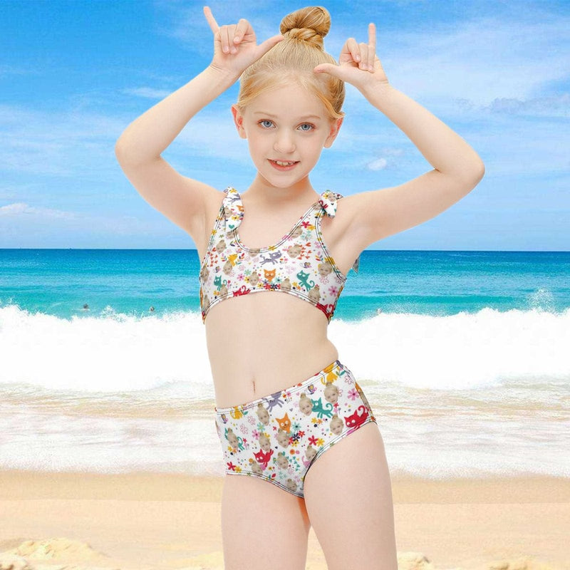 Custom Face Cute Kitten Kid's Strap Swimsuit Design Your Own Swimwear Gift