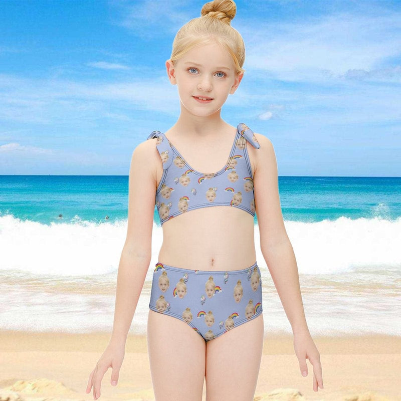 Custom Face Rainbow Kid's Strap Swimsuit Made for You Personalized Swimwear